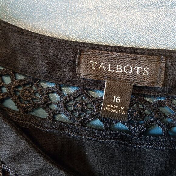 Talbots Black Dress Lace at collar and sleeves Cottagecore Grandmacore - Picture 1 of 7